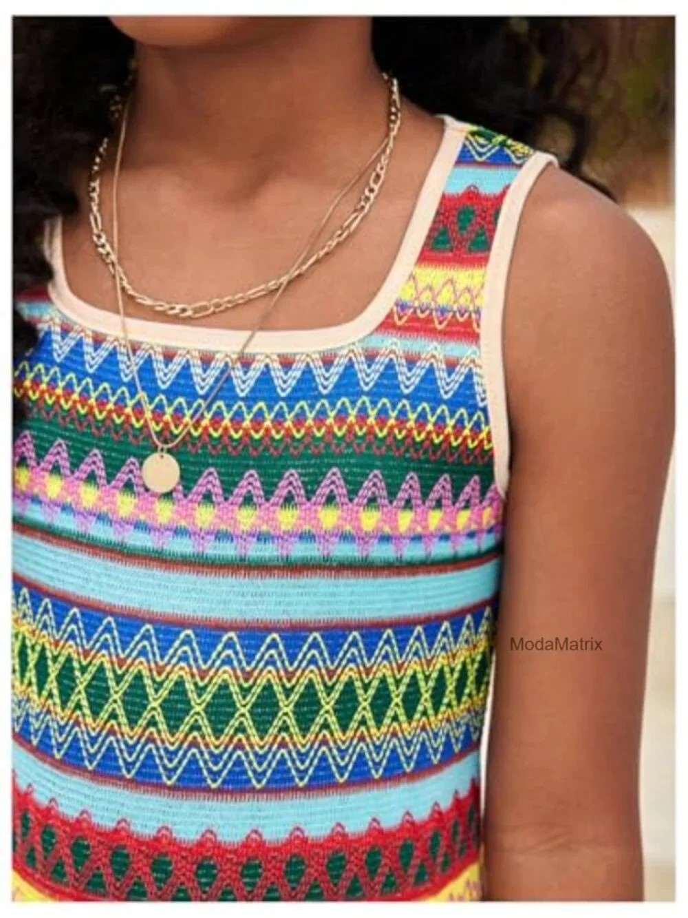 Girl's Boho Striped Sleeveless Square Neck Maxi Dress Casual